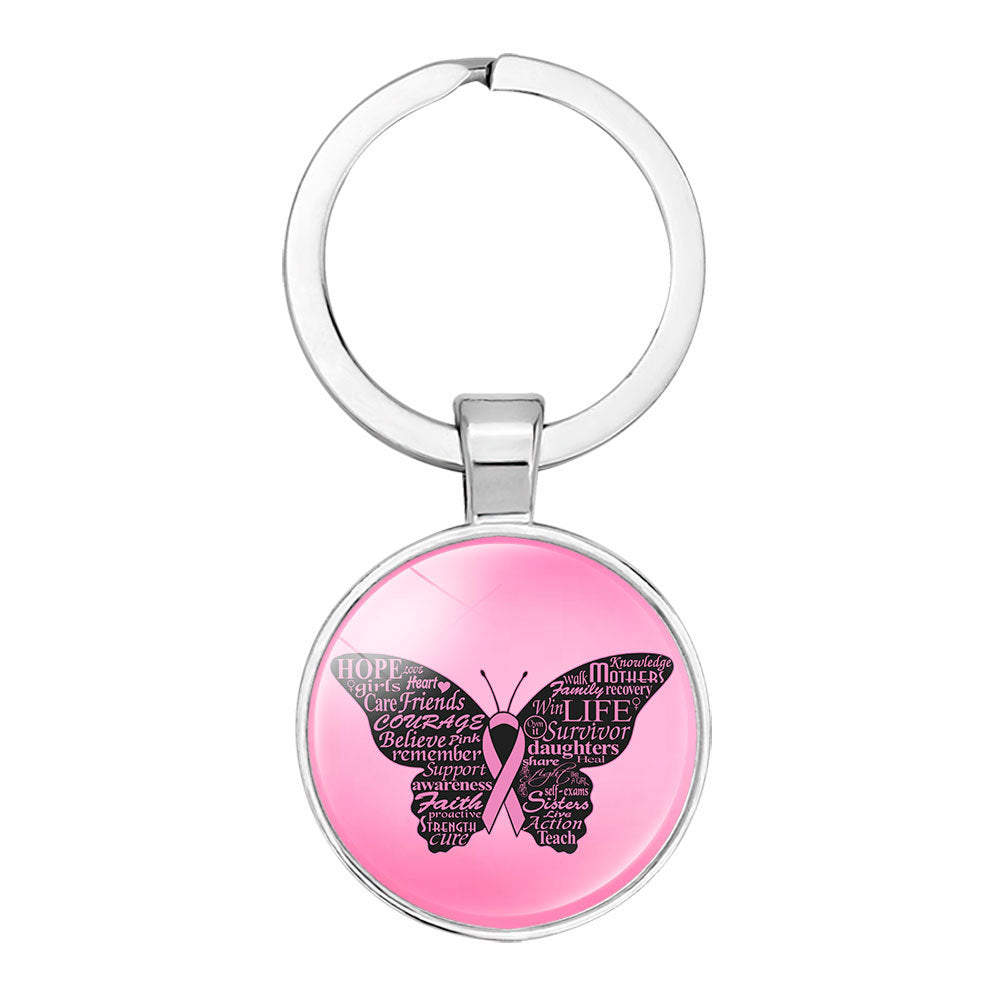 Wholesale Glass Caring Breast Cancer Alloy Creative Keychain